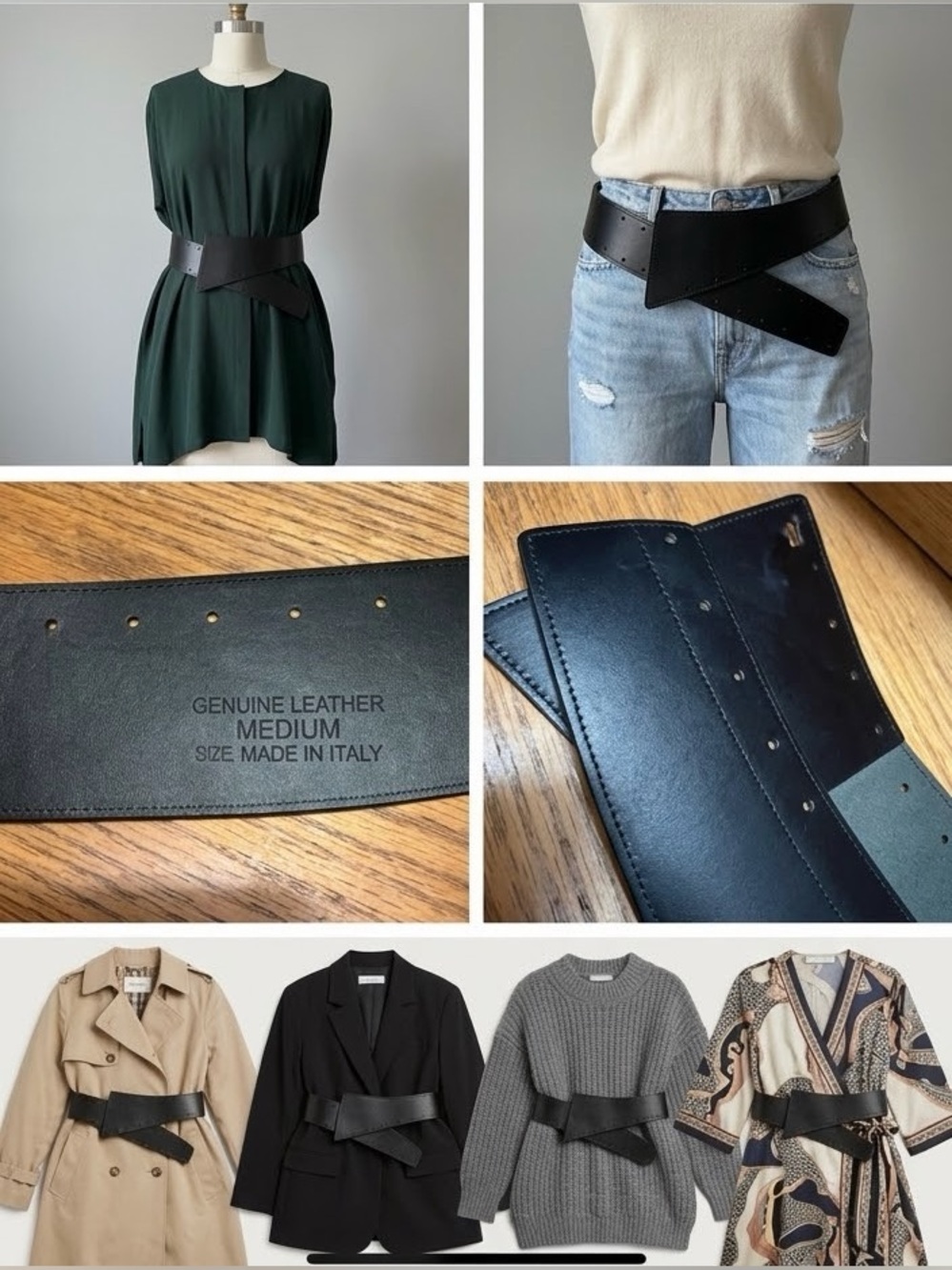 VTG Black Leather Asymmetrical Hip Belt Wide Wrap Cinch Statement OS - Picture 12 of 12